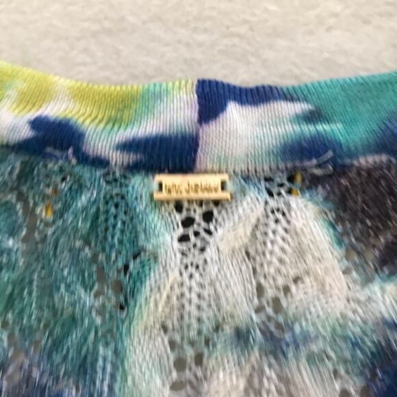 St John womens M abstract floral button up open knit cardigan ruffles cotton - Picture 11 of 12